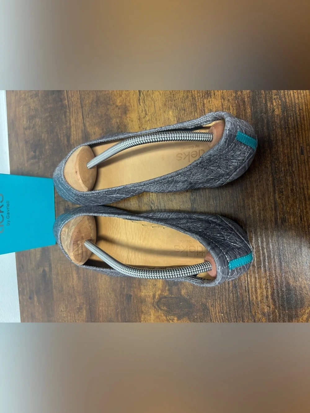 TIEKS By Gavrieli Women's 8 Slate Grey Croc Print Patent Leather Ballet Flats